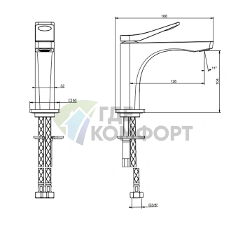 GESSI Rilievo Однорычажный смеситель для раковины Nero XL (59002#299) - фото 2