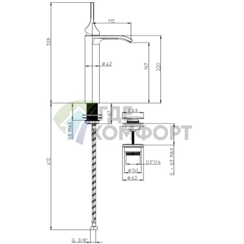 Смеситель для раковины BOSSINI APICE однорычажный с донным клапаном, хром (E89602.030) - фото 2