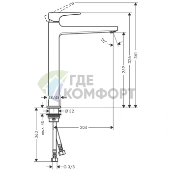 Смеситель для раковины Hansgrohe Metropol 260, хром, монтаж в 1 отверстие (32512000) - фото 2