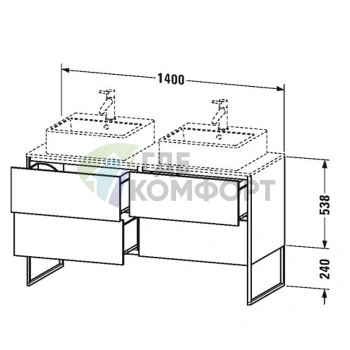 Консольная база Duravit XSquare на 2 раковины 1400x550 мм в цвете «Орех 77» (XS063GB77) - фото 2