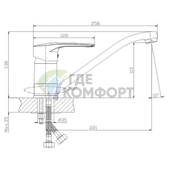 Смеситель для кухни Rossinka T40-21 с высоким изливом - фото 2