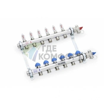 Коллекторная группа REHAU HKV-D на 7 выходов (РЕХАУ - 12080711002)1x3/4ЕК из нержавеющей стали с регулирующими и термостатическими вентилями и расходомерами - фото 2