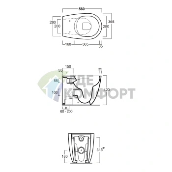 Унитаз приставной SIMAS VIGNONI Rimless с универсальным сливом, антрацит матовый (VI01 antracite matt) - фото 2