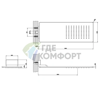 Верхний душ GESSI для настенного монтажа 550×200 мм, цвет Steel Brushed (33095#239) - фото 2