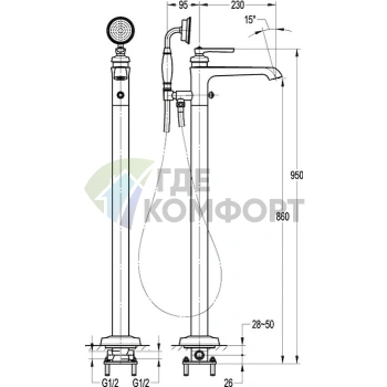 Стильный напольный смеситель Cezares Liberty F VDP 01 для ванной с высоким изливом - фото 4