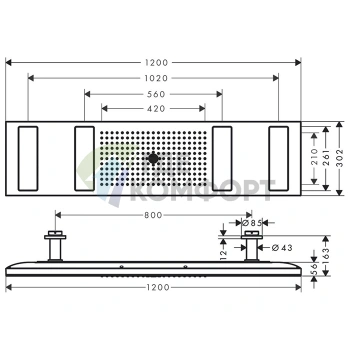 Верхний душ AX ShowerHeaven 1200x300 мм с 4 форсунками для потолочного монтажа в хроме (10637000) - фото 2
