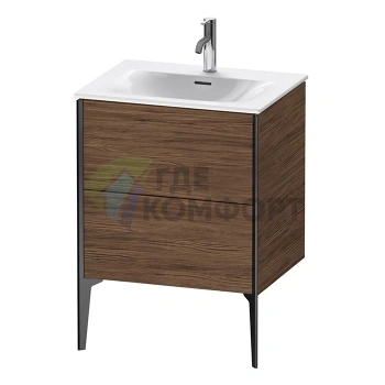Тумба подвесная Duravit XViu 591x610x480мм для раковины, 2 ящика, цвет walnut dark/черный матовый (XV43000B221) - фото 1