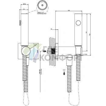 Гигиенический душ GESSI Rilievo настенный 1/2, цвет nero XL (59151#299) - фото 2