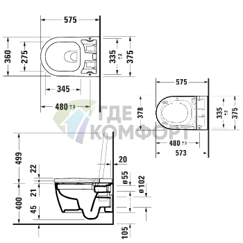 Унитаз подвесной Duravit ME by Starck Rimless с HygieneGlaze, белый, совместим с SensoWash (2510092000) - фото 2