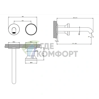 Настенный смеситель для раковины GESSI ORIGINI с отделочной вставкой Finox Brushed Nickel (66088#149) - фото 2
