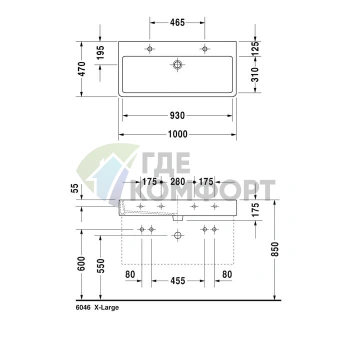 Раковина Duravit Vero для мебели без перелива, с 2 отверстиями под смеситель, 1000x470 мм, белая (454100043) - фото 4