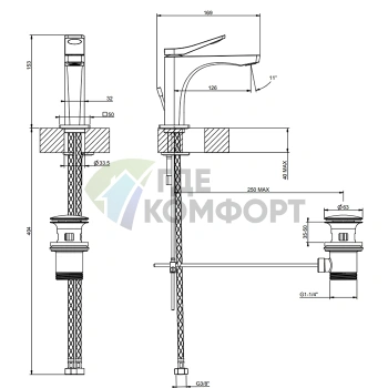 Смеситель для раковины GESSI Rilievo однорычажный, цвет Nero XL (59001#299) - фото 2