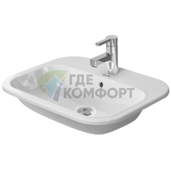 Раковина накладная Duravit Happy D2 с переливом и 3 отверстиями под смеситель, хром, 600x460 мм (483600030) - фото 1