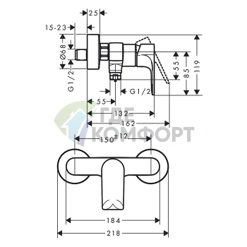 Смеситель для душа Hansgrohe Rebris E настенный хром (72650000) - фото 2