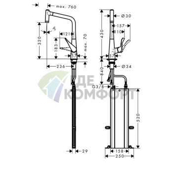 Кухонный смеситель Hansgrohe Metris M71 с выдвижным душем и поворотным изливом (73801800) - фото 2
