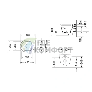 Унитаз подвесной Duravit ME BY STARCK с технологией Rimless, цвет белый матовый (2530092600) - фото 2