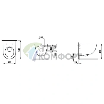 Подвесной унитаз LAUFEN Pro NEW 36×53×34 см, белый с покрытием LCC (8.2095.6.400.000.1) - фото 2