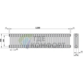 Трубчатый стальной радиатор Zehnder Charleston Z-3057/28 секций с боковым подключением N12 3/4 RAL 9016 - фото 3