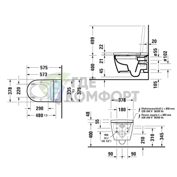 Комплект Duravit Starck f Plus: электронное сиденье 612000012000310 и подвесной унитаз ME by Starck 2510092000 (2510092000+612000012000310)) - фото 2