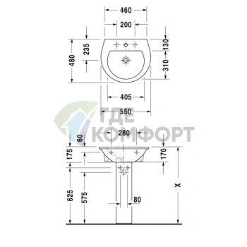Раковина Duravit Darling New 550x480 мм с переливом и отверстием под смеситель, белая (2621550000) - фото 4