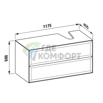 Подвесная тумба Laufen New Classic 1180 мм с раковиной справа, 2 ящика, серый цвет (4.0608.8.085.627.1) - фото 2