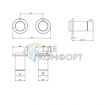 Термостат для душа Gessi Ingranaggio встраиваемый с двумя выходами, цвет Finox Brushed Nickel (63333#149) - фото 2