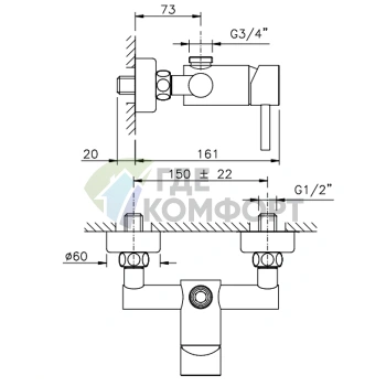 Смеситель для душа Nicolazzi Olympus настенный с верхним подключением 3/4 (хром) (3725CR) - фото 2