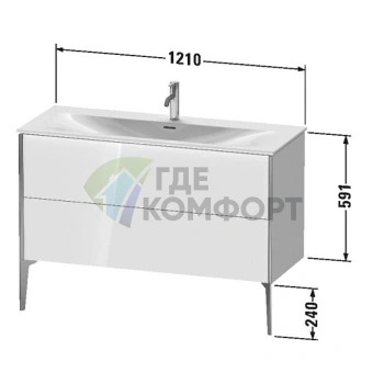 Тумба подвесная Duravit XViu 591x1210x480мм для раковины 234412, 2 ящика, белый глянцевый/champagne matt (XV43040B122) - фото 2