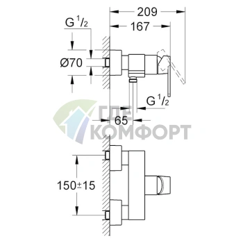 Настенный смеситель для душа Grohe Quadra 32637000 с термостатом - фото 3