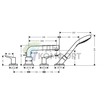 Смеситель для ванны Hansgrohe Talis S с ручным душем, хром (72418000) - фото 2