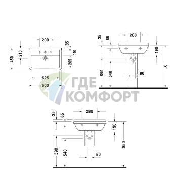 Раковина Duravit Starck 3 двойная 1300x485 мм с двумя отверстиями под смеситель и переливом, белый (865160000) - фото 3