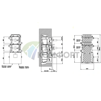 Встраиваемый термостат Gessi Rettangolo с подключением 3/4 и двумя независимыми выходами, хром (43214#031) - фото 2