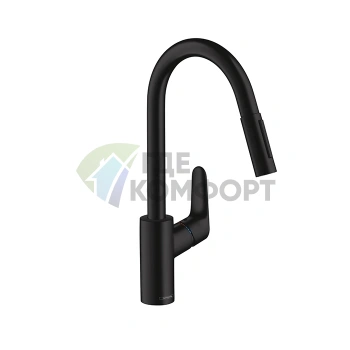 Кухонный смеситель Hansgrohe Focus с выдвижным изливом, черный матовый (31815670) - фото 1