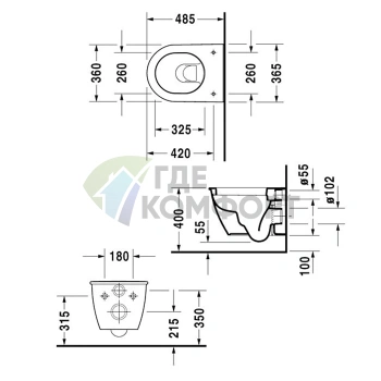 Унитаз подвесной Duravit Darling New с вертикальным смывом и системой крепления Durafix (2549090000) - фото 2
