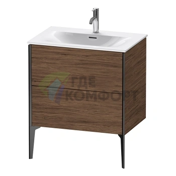 Тумба подвесная Duravit XViu 591x710x480 мм, 2 ящика, цвет орех темный/черный матовый (XV43010B221) - фото 1