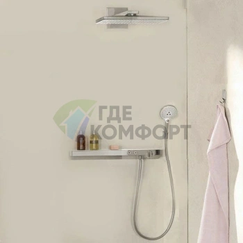 Настенный термостат Hansgrohe ShowerTabletSelect 700 для ванны с полкой из безопасного стекла (13184000) - фото 1
