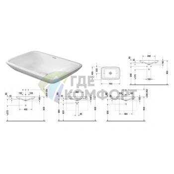 Раковина Duravit PuraVida накладная белая: без перелива и площадки под смеситель, в комплекте крепление и выпуск с керамической крышкой (369700000) - фото 2
