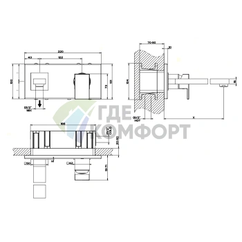 Gessi Rettangolo Встраиваемый Однорычажный Смеситель с Регулируемым Выливом (70-300 мм) в Хроме (44834#031) - фото 2