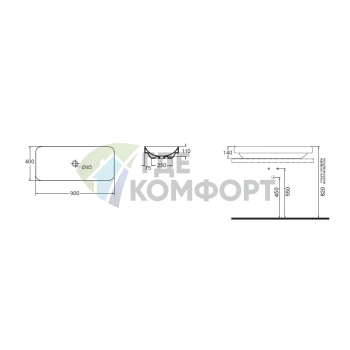 Накладная раковина AZZURRA ELEGANCE SOFT 90x40 см без отверстия, белая - фото 3