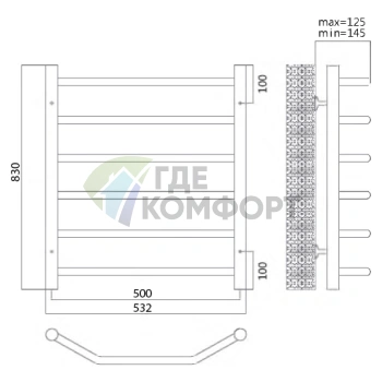 Полотенцесушитель электрический Terminus Виктория П6 50x83 E R - фото 2