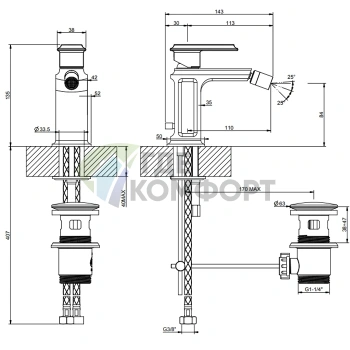 Смеситель для биде Gessi Eleganza с донным клапаном, черный металлик (46007#706) - фото 2
