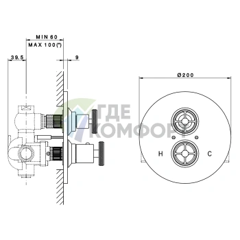 Внешняя часть термостатического смесителя Nicolazzi Termostatico 3/4 с запорным вентилем, хром (4909CR44) - фото 2