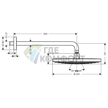 Верхний душ HG Raindance Select S 300 с технологией RainAir и настенным держателем (27378400) - фото 2