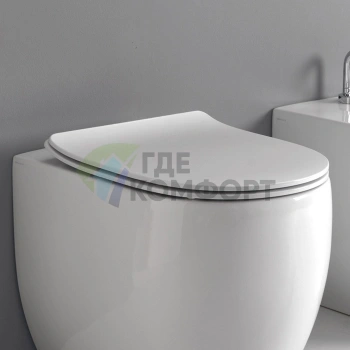 Сиденье для унитаза Kerasan Flo SLIM белое с микролифтом (хром) (319101)