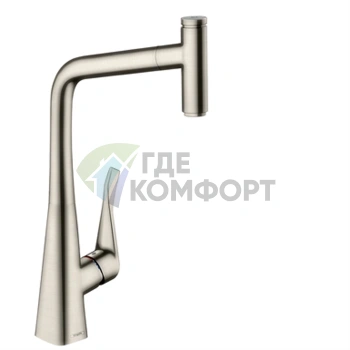 Смеситель для кухни Hansgrohe Metris Select M71 с вытяжным душем и поворотным изливом, цвет под сталь (73803800) - фото 1