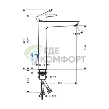 Смеситель для раковины Hansgrohe Talis E 240 черный матовый (71716670) - фото 2