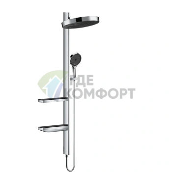 Душевая гарнитура HG Showerpipe: верхний душ, штанга, ручной душ и полочки (хром) (26842000) - фото 1