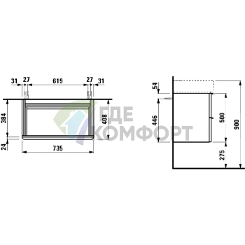 Тумба под раковину LAUFEN SPACE 735x410x520 мм, 2 ящика, цвет Светлый орех (4.1018.2.160.101.1) - фото 2