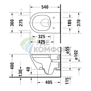 Унитаз подвесной безободковый Duravit D-Neo 370x540 мм, белый (2578090000) - фото 2