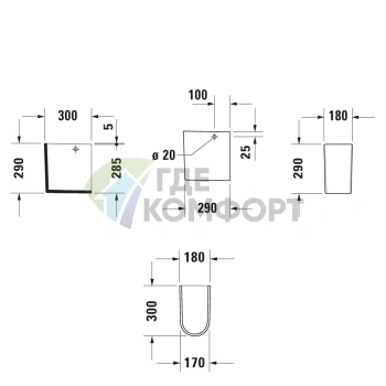 Полупьедестал Duravit Darling New Белый 180x230 мм для моек 262165, 262160, 262155 (858250000) - фото 3